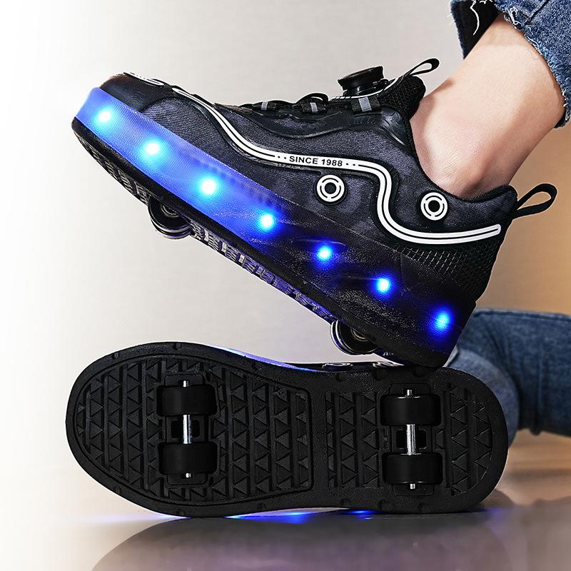 2025 runaway shoes children's four-wheel retractable roller skates sports shoes luminous shoes can go breathable burst shoes