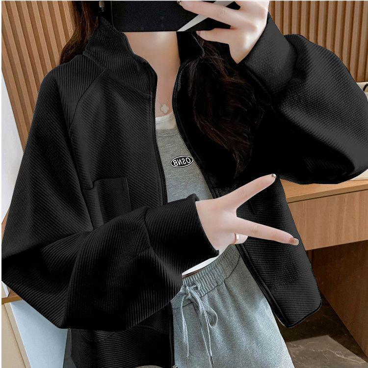 Women's Petite Korean Style Loose Zipper Jacket - Trendy Spring/Autumn Streetwear