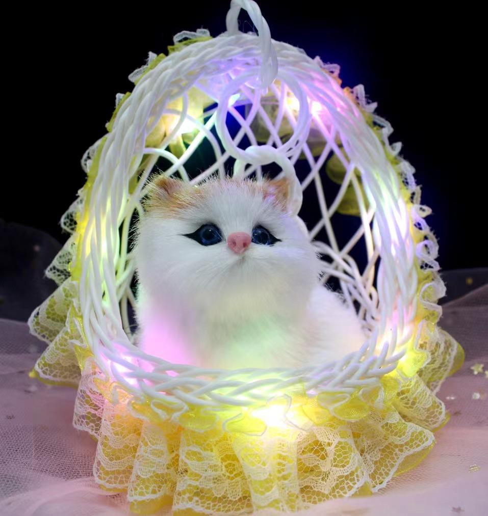 Lace Hanging Basket with Light-Up Plush Cat - Perfect Gift for Girlfriend or Doll Lovers