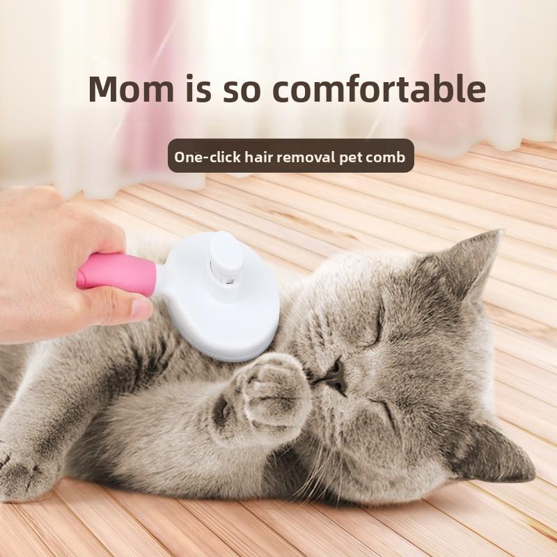 Tierkamm Reinigung, Katzenkamm Massage zur Entfernung loser Haare, Ein-Klick Haarentfernung, Edelstahl Nadel Katzenhaarkamm