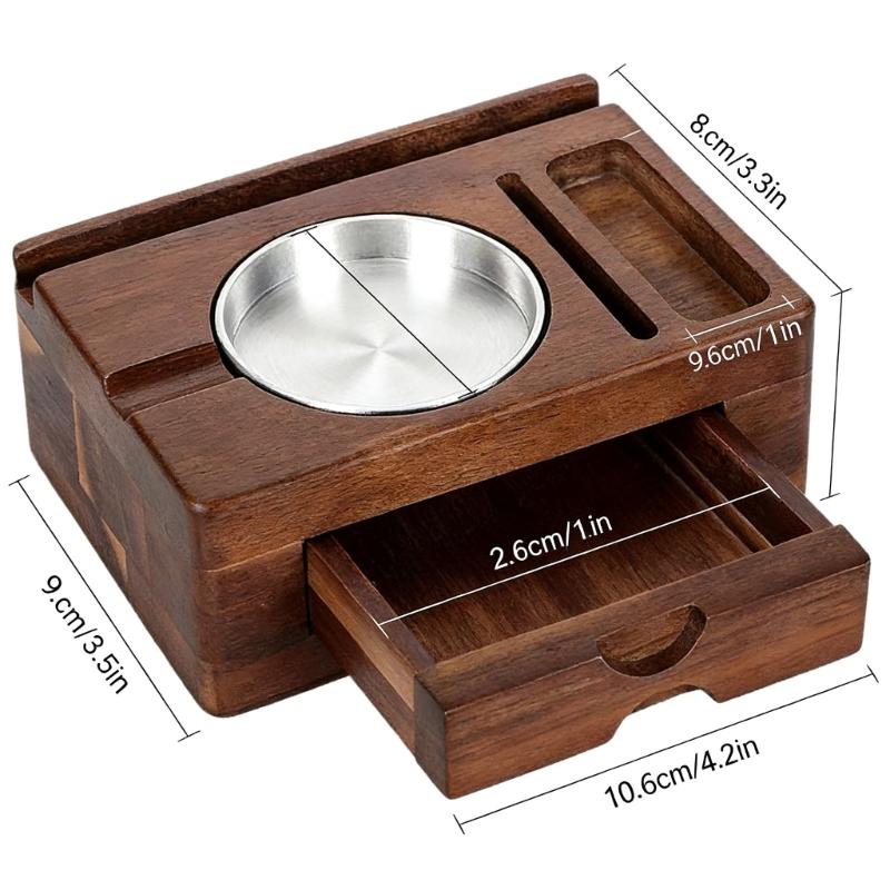Wooden Phone Holder and Tablet Stand Set Including Accessory Storage Drawer and Detachable Ashtray for Home Office