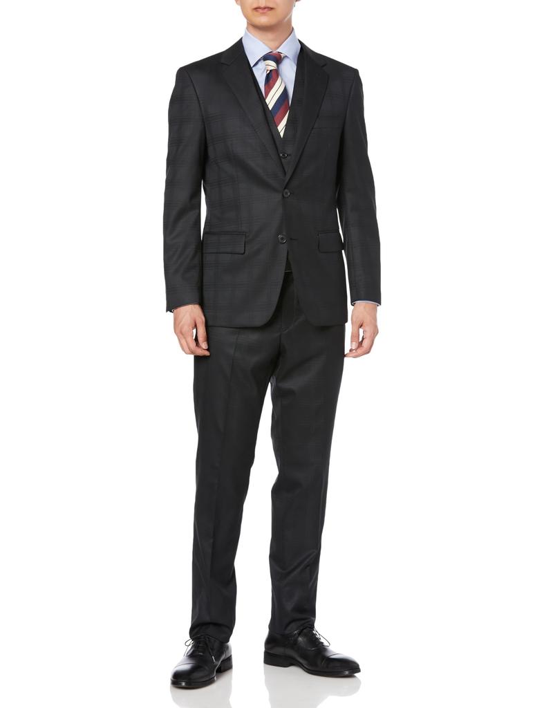 Takakyu Shiny Wool Blend Suit with Comfortable Slim for and Product 110011803117323 Men's 3-Piece 4-Way Stretch, Fit, Fall, Winter, Spring, Black,