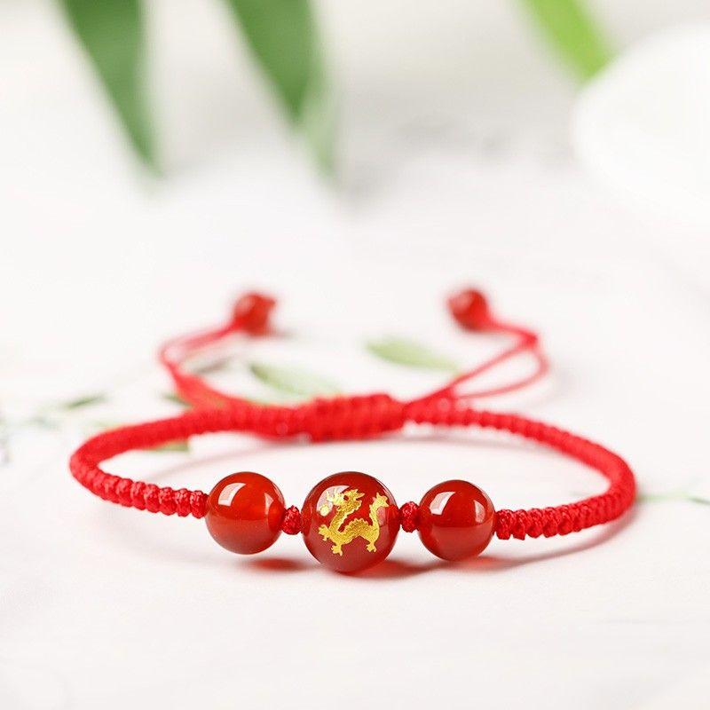 Kids Bracelet Female Snake Year Dragon Boat Festival Red Agate Colorful Braided Rope Red Woven Red Rope Girl Girl Boy Carrying Strap