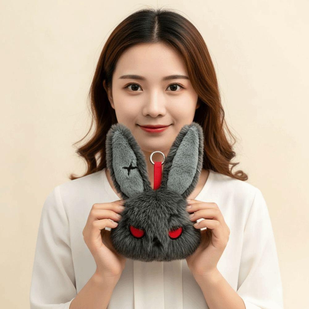 Fluffy Halloween Plushie Compact Stitched Bunny Bag Pendant Gothic Rabbit Key Organizer