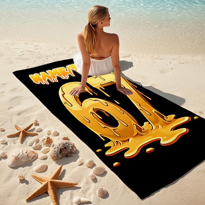 1PC Custom Name Golden Number Beach Towel Highly Absorbent And Sand-Resistant Towel for Swimming, Pool, Yoga, And Travel Lightweight