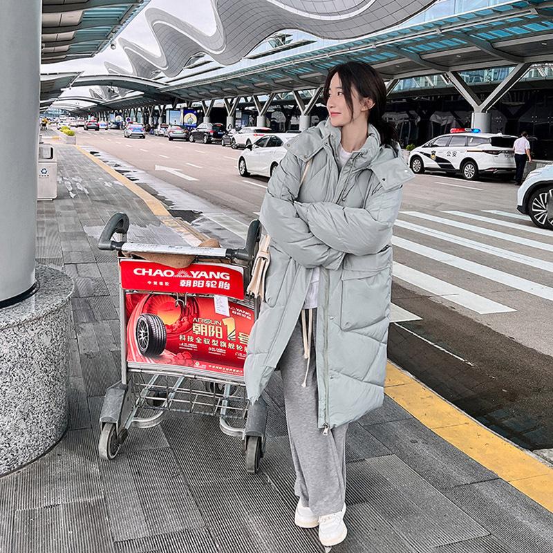 

Женская куртка пуховик большого размера 2025 года средней длины с утолщением, зимнее приталенное хлопковое пальто, капюшон съемный XXXL