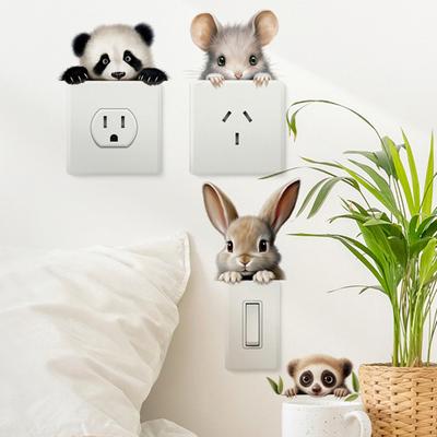 Adesivo de interruptor de parede bonito desenho animado animal de estimação design autoadesivo à prova d'água removível decalques de interruptor