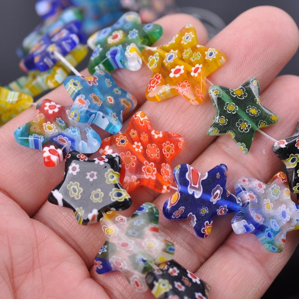 Perline Sciolte in Vetro Millefiori a Forma di Stella Mista con Motivi Floreali 8mm 14mm 20mm per Artigianato Fai da Te Accessori e Minuteria per Creazione di Gioielli