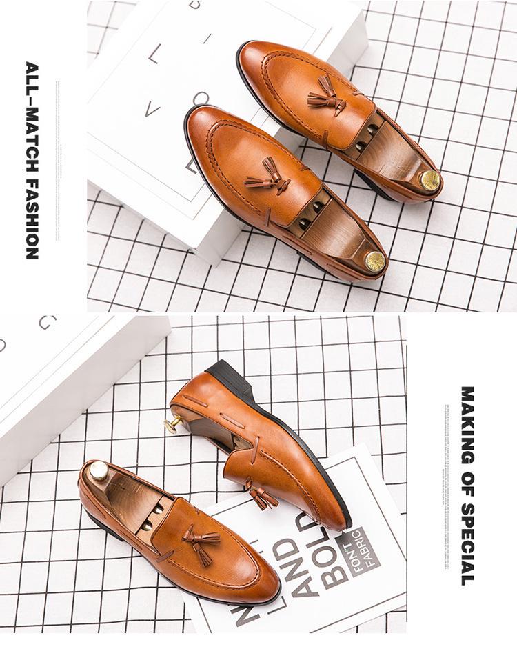 Men's Slip-On Leather Brogues - Pointed Toe, Korean Style, Casual & Formal Shoes for Hairdressers.