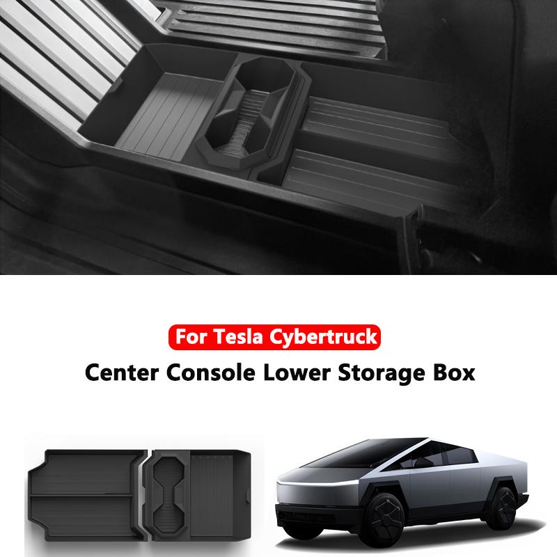 For Tesla Cybertruck Center Console Floor Lower Storage Box Abs Floor Console Storage Tray With Cup Holder Interior Accessories
