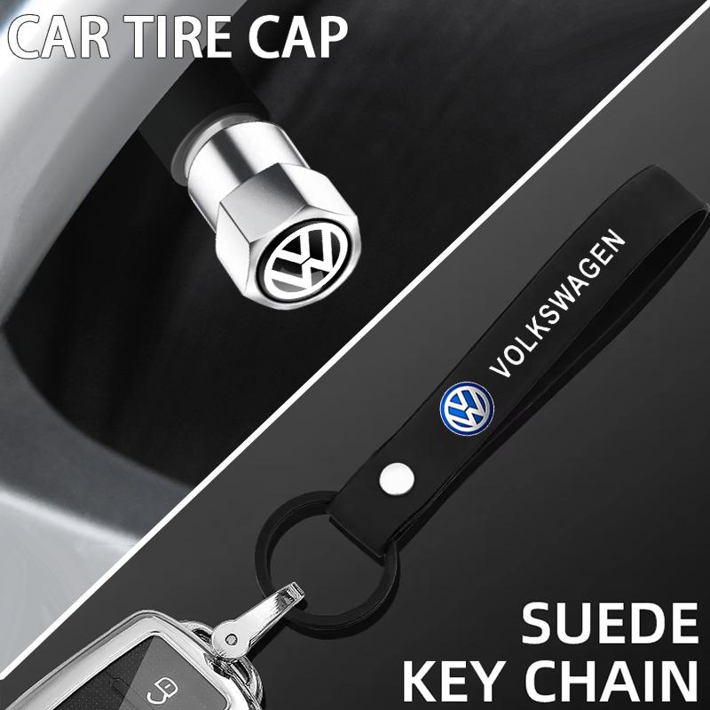 Hub Caps Tire Valve Stem Cap+Keychain Set Dustproof And Practical For Volkswagen GOLF Polo Tiguan VW GTI PASSAT RL7BD4
