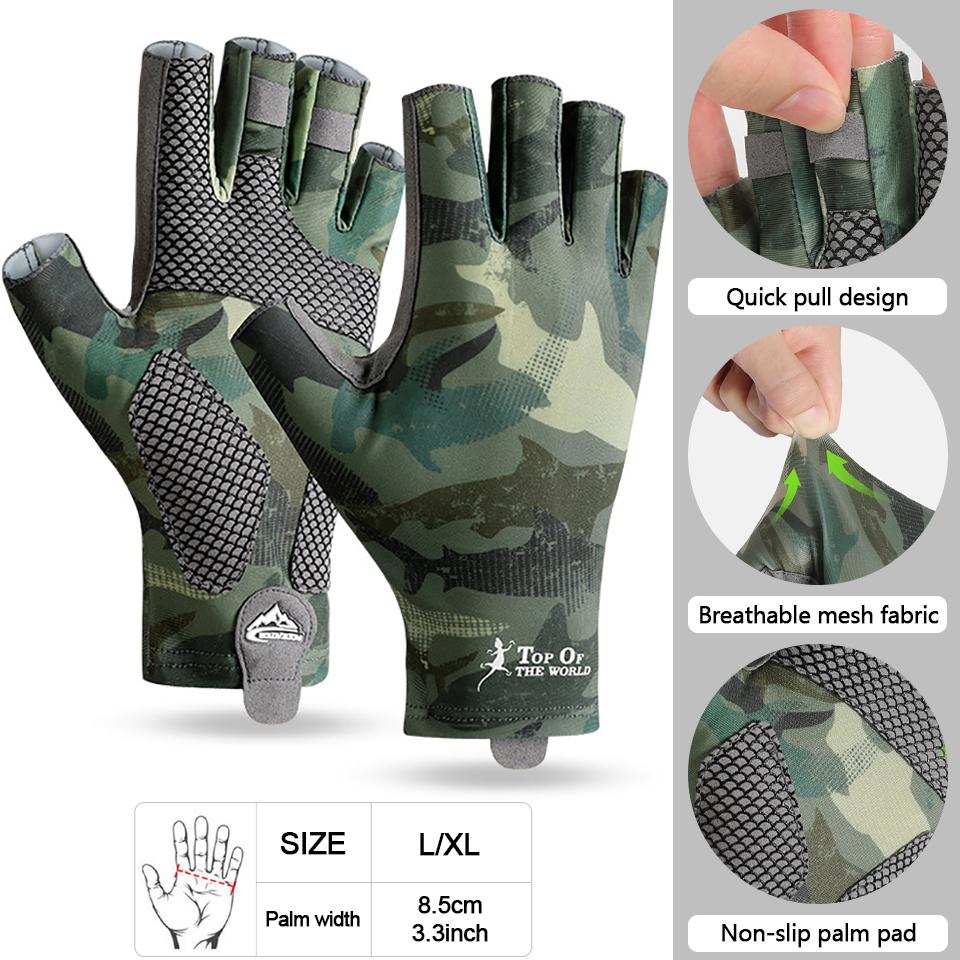 

Gobygo 1Pair Fishing Gloves Anti-Skid Half Finger Gloves Outdoor Riding Sunscreen Exposed Finger High Elastic Ice Silk Gloves L