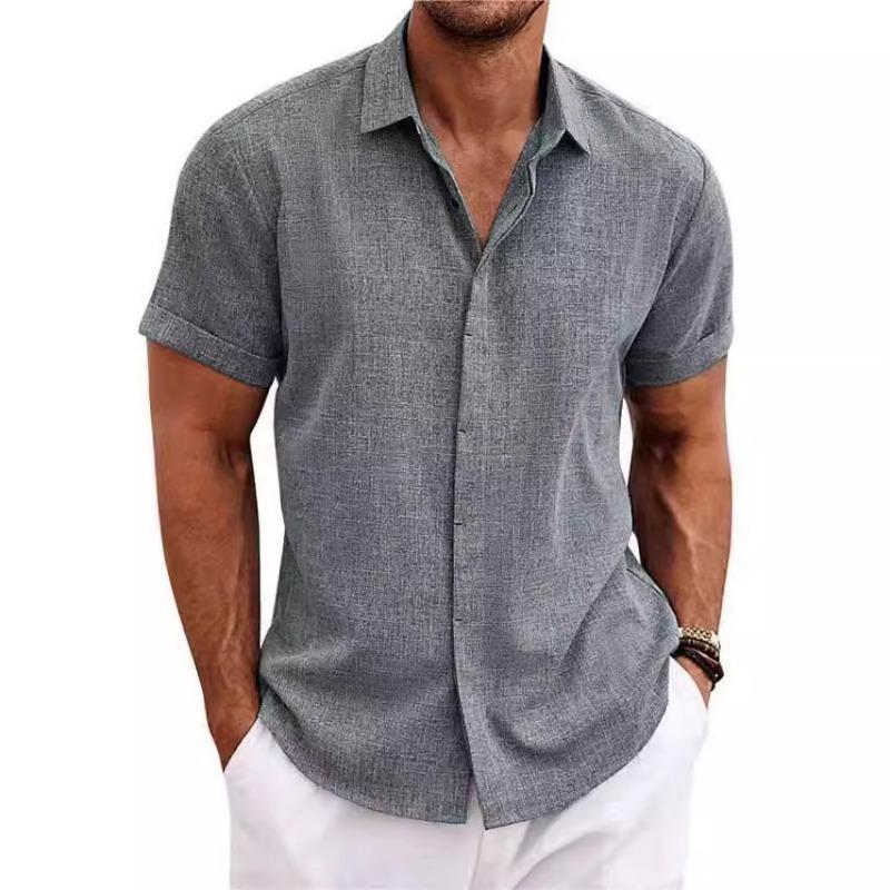 

Summer Fashion Polo-neck Solid Buttons Shirt Male Short Sleeve Casual Fashion Cardigan Top S сірий