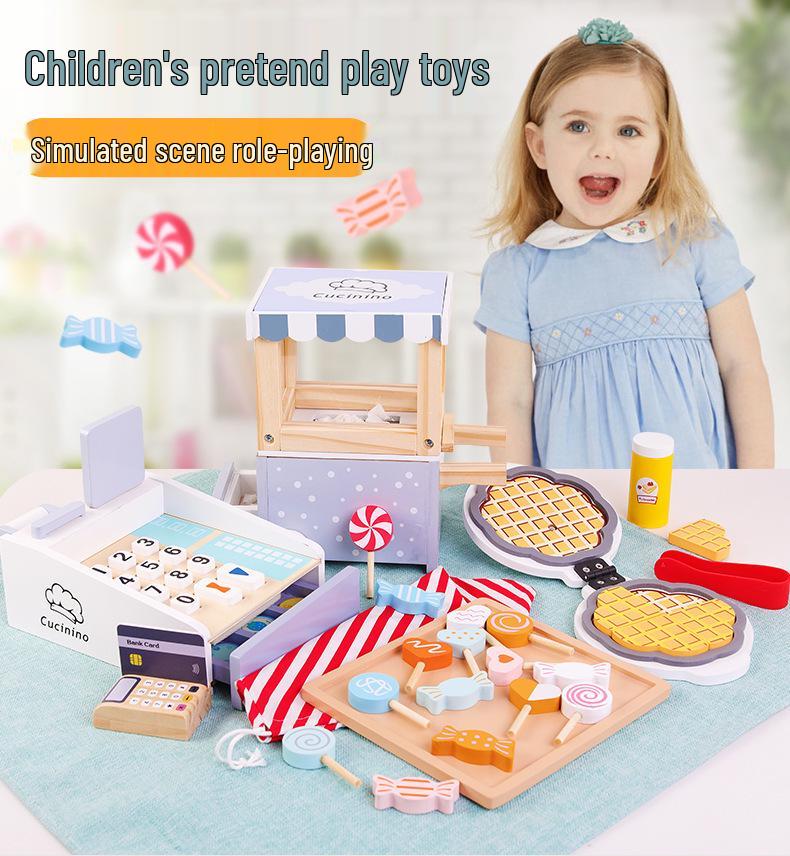 Kids' Wooden Kitchen Pretend Play Set with Oven, Toaster & Waffle Toys