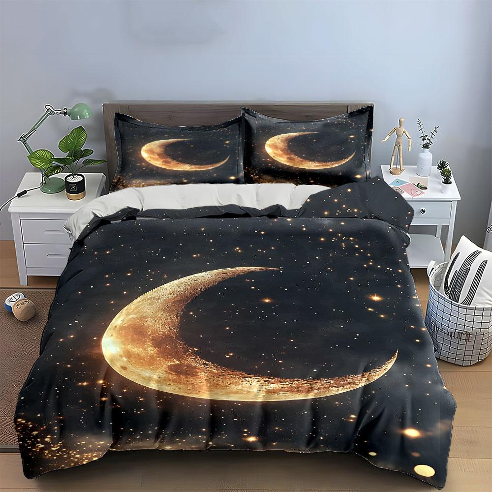 Golden crescent moon pattern. Bedding sets Duvet cover sets Duvet covers Pillowcases(1 * Duvet Cover 2 * Pillowcases without duvet insert)