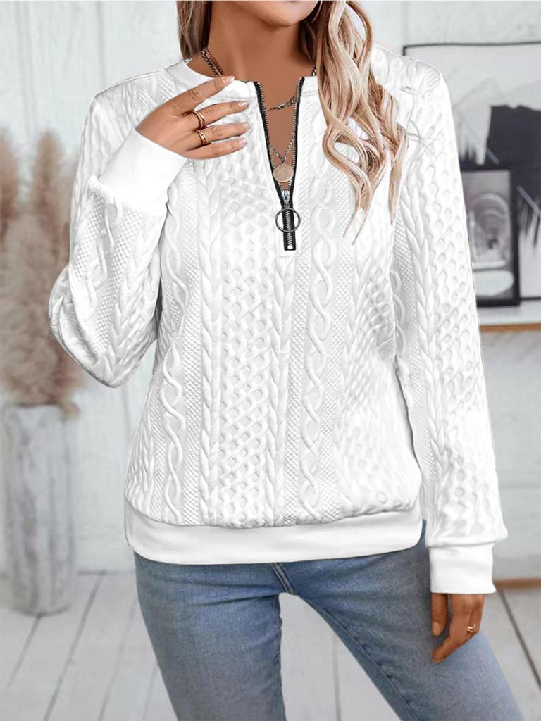 2026 Autumn/Winter Casual Women's Long Sleeve Zipper Collar Hoodie T-shirt.