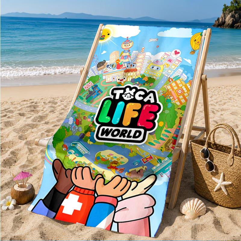 Toca Boca Game Characters In Grid Beach Towel, Quick-drying, Easy To Care For, Suitable for Both Fitness and Beach Vacations,Sports Essential