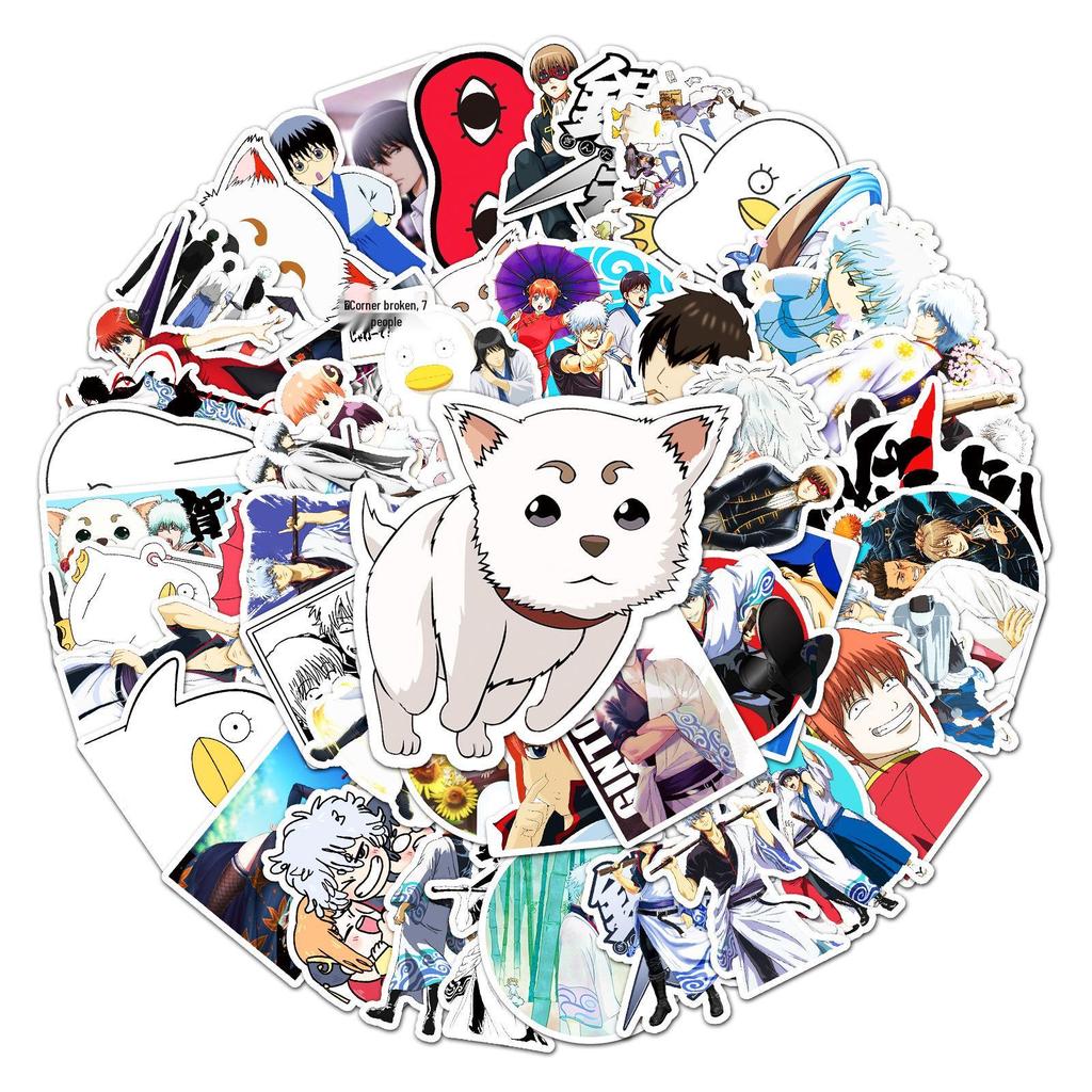 50 Japanese Anime Gintama Stickers: Waterproof Decorating Set for Notebooks, Laptops, and Suitcases