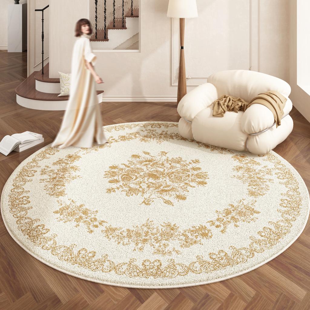 Teppiche im europäischen Stil für Schlafzimmer Zuhause Flauschige weiche Bodenmatte Verdicken Plüsch Wohnzimmer Dekoration Runder Teppich Waschbarer Lounge-Teppich