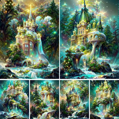 5D Diy Diamant Stickerei Fantasie Schloss im Wald Diamant Malerei Handarbeiten Kreuzstich Handarbeiten Wohnkultur J3420