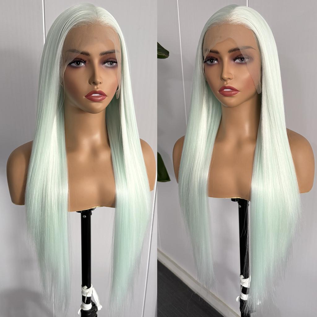 AIMEYA Light Pink Long Straight Wig Synthetic Hair Pink Lace Front Wigs Heat Resistant  Wig Silky Straight Pink Hair