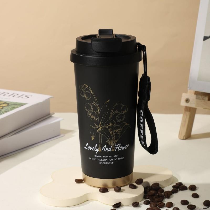 Taza Termo de 500ml Taza de Café Aislada Termo de Acero Inoxidable Taza Frío/Calor Taza de Doble Pared con Pajita Taza de Viaje Térmica para Hielo