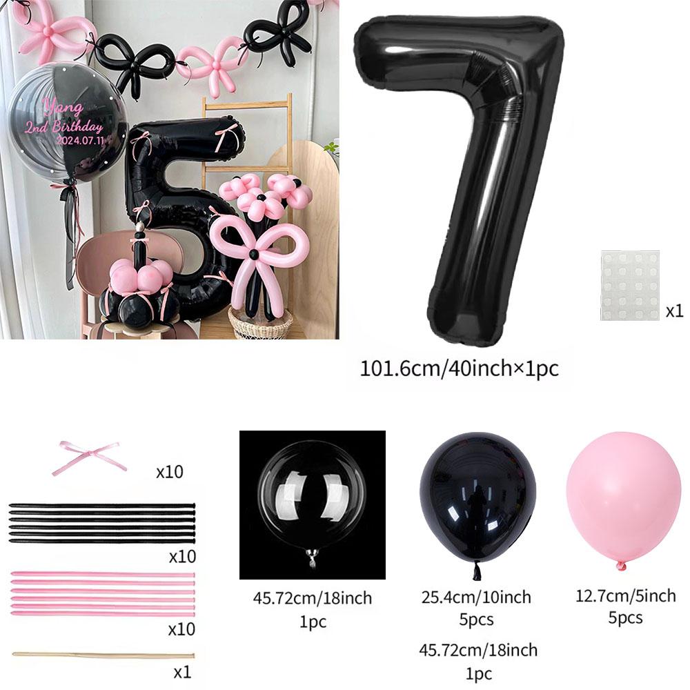 45 Pieces Pink Latex Balloon Black Number Balloon Set Pink Butterfly Birthday Party, Anniversary Decoration (0-9)
