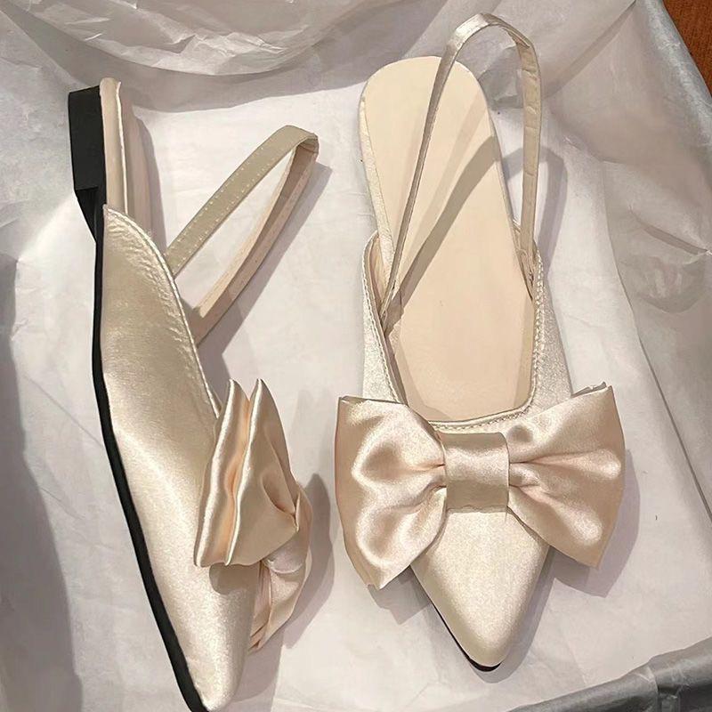 Bow Sandals Women Summer Pointed Low Heel Sandals Women Fashion Baotou Thin Strap Sandals High Heels Sandalias