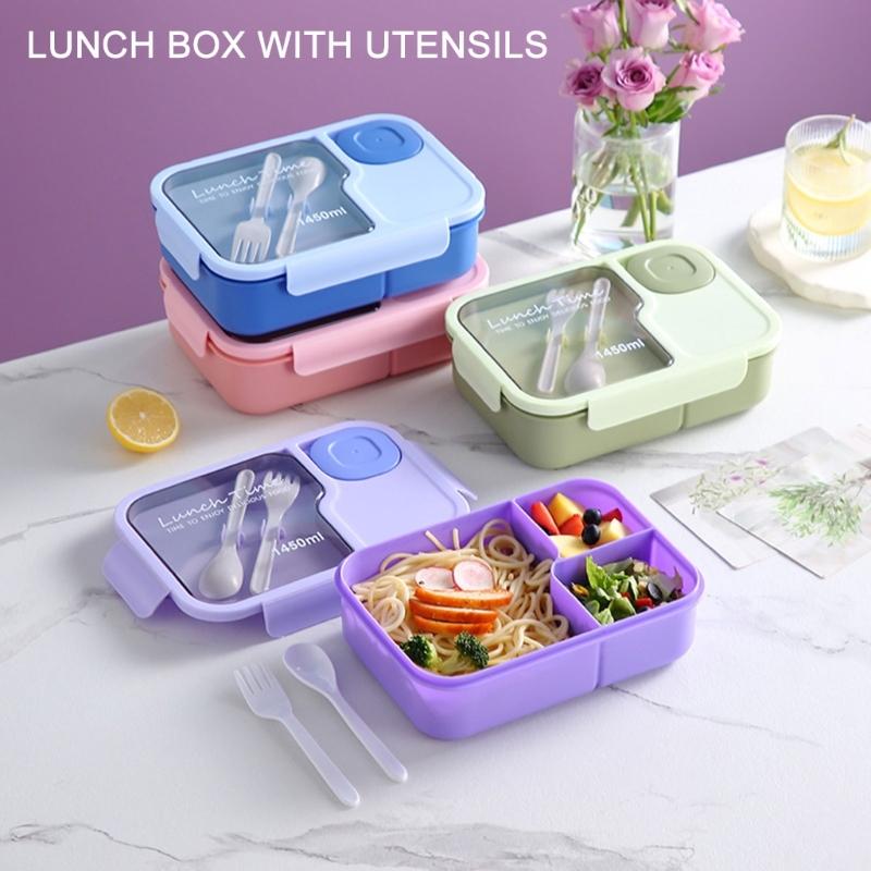 Multifunctional Meal Preparation Box Leak Proof Food Storage Box with Compartments and Utensils for Work and Picnics