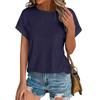 Women's Fashion Solid Color Round Neck Loose Short Sleeved Pullover T-shirt Top