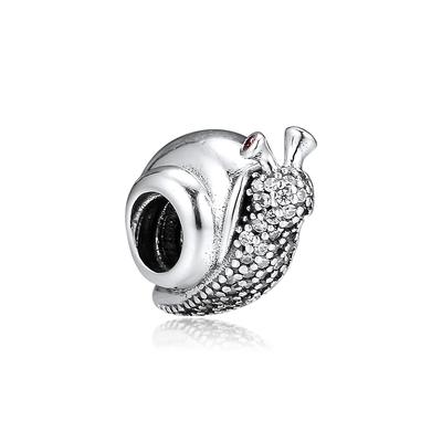 Charm de Caracol Brillante de Plata de Ley 925 Cuentas de CZ Transparentes para Fabricación de Joyas Apto para Pulsera Collar Europeo