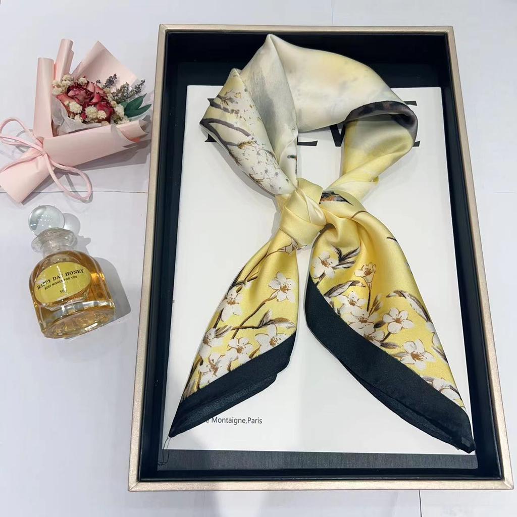 Hedvábný šátek pro ženy, módní všestranný, vysoký smysl, 70 čtverečních stop, ochrana krku, šátek, retro šátek, taška