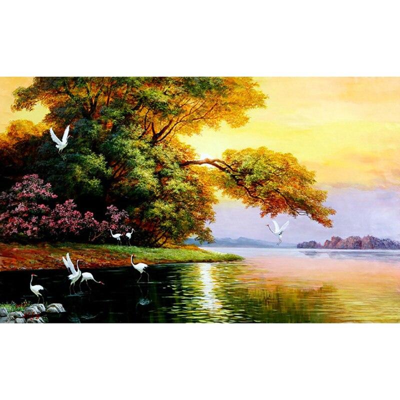 DIY Peisaj 5D pictură cu diamant complet rotund burghiu scenic diamant artă broderie punct de cruce apus de soare decorare acasă