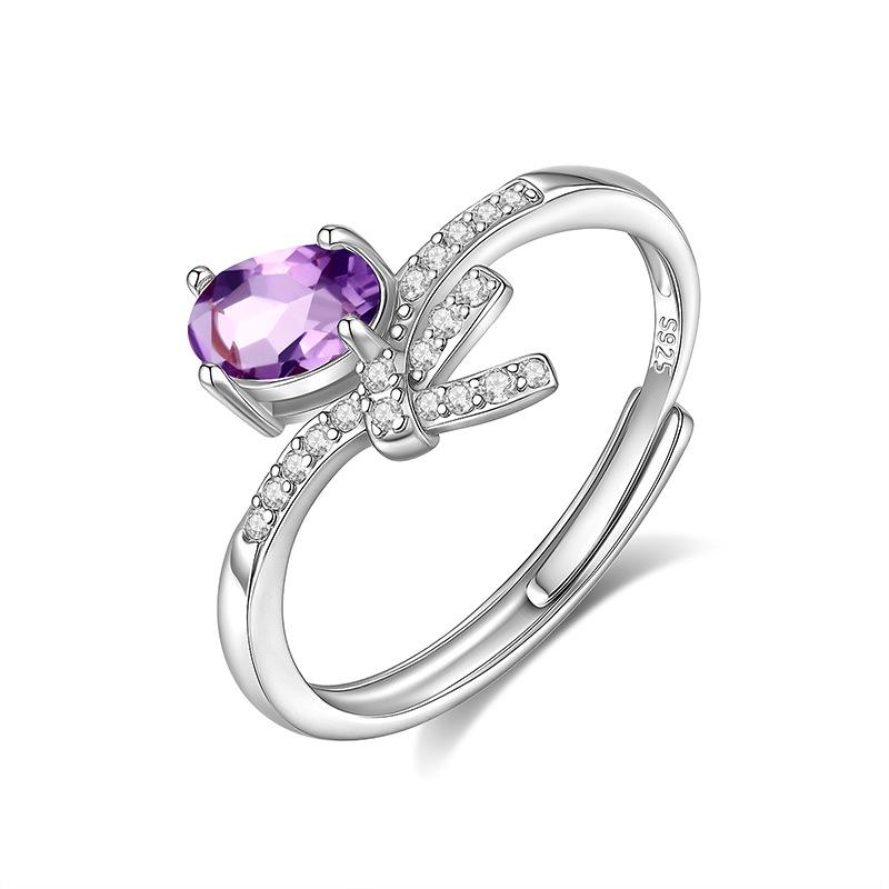 S925 sterling silver adjustable ring egg-shaped natural crystal stone bow shape design women s jewelry live mouth