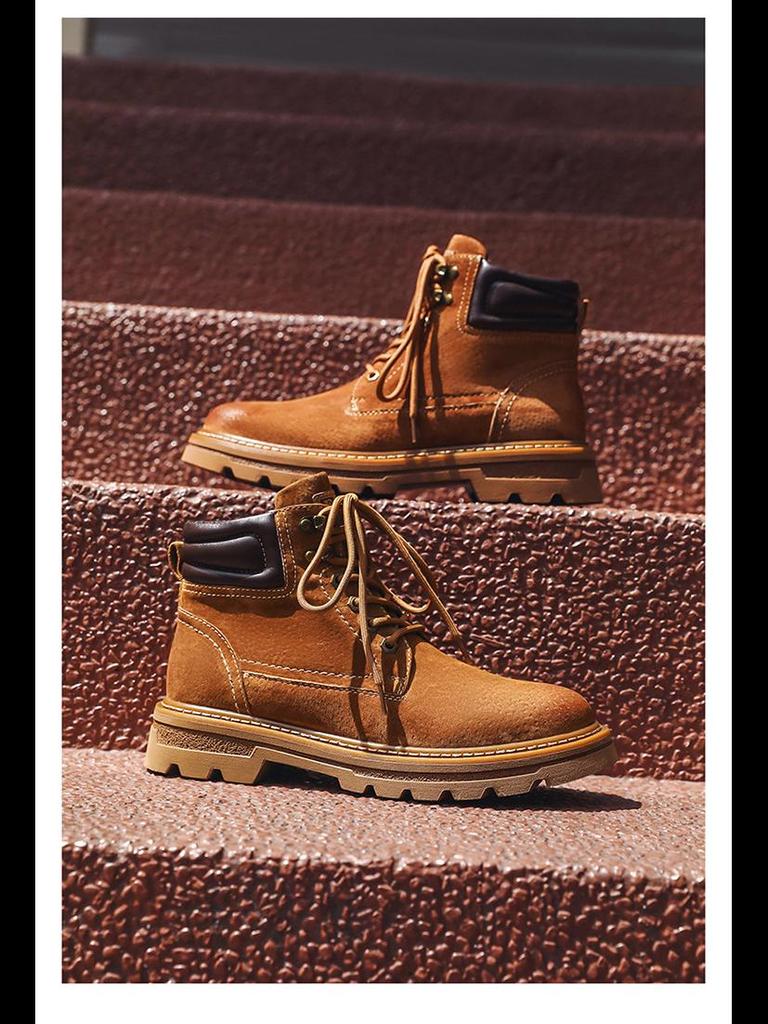 2024 Men's Genuine Leather Martin Boots: Breathable Autumn Workwear & Motorcycle Footwear for Mountaineering