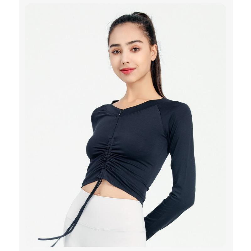 

Йога Спортивные Топы Женская Плотная Футболка С Длинным Рукавом На Шнуровке Осенняя Одежда Для Бега Фитнеса XL чёрный