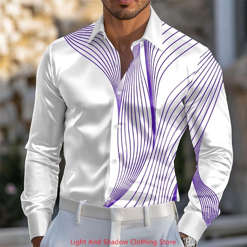 Spring and Autumn Men's Blue and White Porcelain Printed Men's Shirt