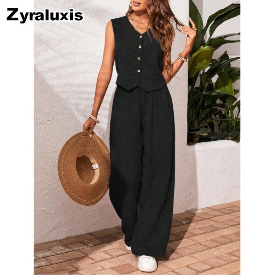 New Linen Vest and Pants Set V-Neck Blazer Old Money Style Linen Suit S чёрный