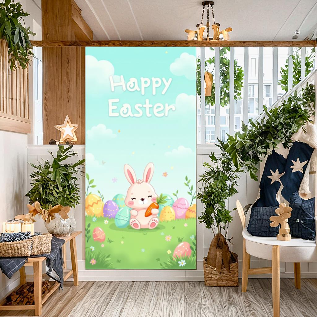spring Easter backdrop playful pastel colors indoor rabbit design colorful bunny banner for decoration