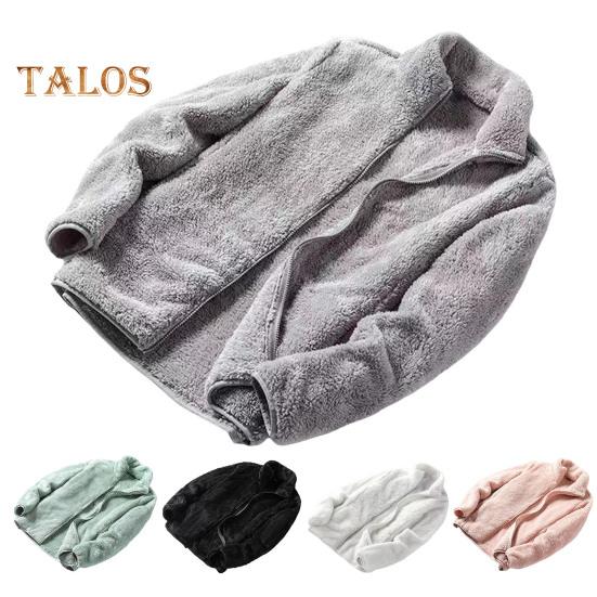 Women Winter Coat Thick Stand Collar Double-sided Fleece Neck Protection Zipper Closure Solid Color Long Sleeves Heat Retention Outdoor Jacket