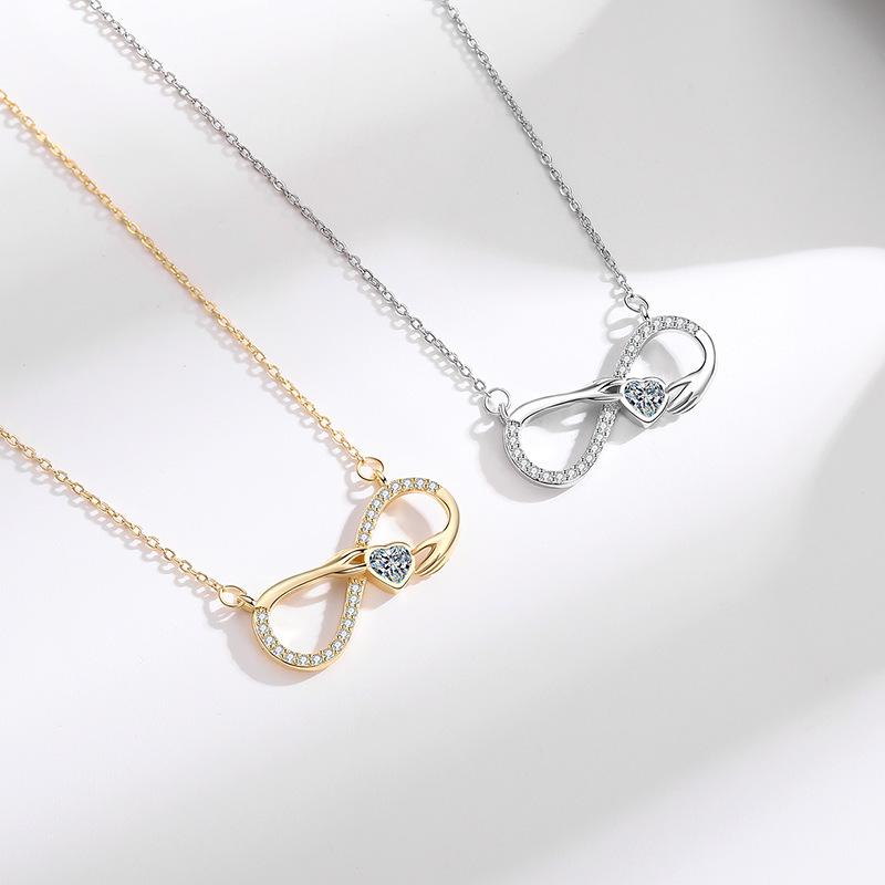 European Style Infinite Love Heart Necklace with Diamond Zirconia Inlay and Mobius Collarbone Chain