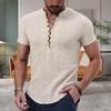 V-Neck Buttons Half Placket Men Shirt Short Sleeve Fine Sewing Summer Casual Solid Color Thin Shirt Daily Garment