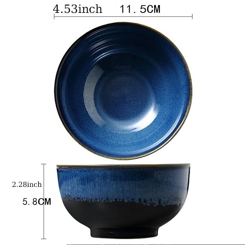 

Набор японских керамических пиал для риса - Голубая глазурь Раку Кракелюр Столовая посуда, Антикварная персональная обеденная пиала с палочками для еды, Уникальный подарок 4.5 inch