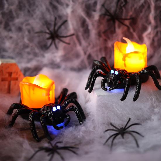 Flameless LED Candle Lights Halloween Spider Tea Light Decoration Battery Operated 3D Electric Flickering Fake Candle for Home Decor