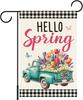 Hello Spring Garden Ag 12x18 Inch Double Sided, Spring Tulip Daisy Lavender Truck Yard Outdoor Ag, Buffalo Plaid Spring IIC