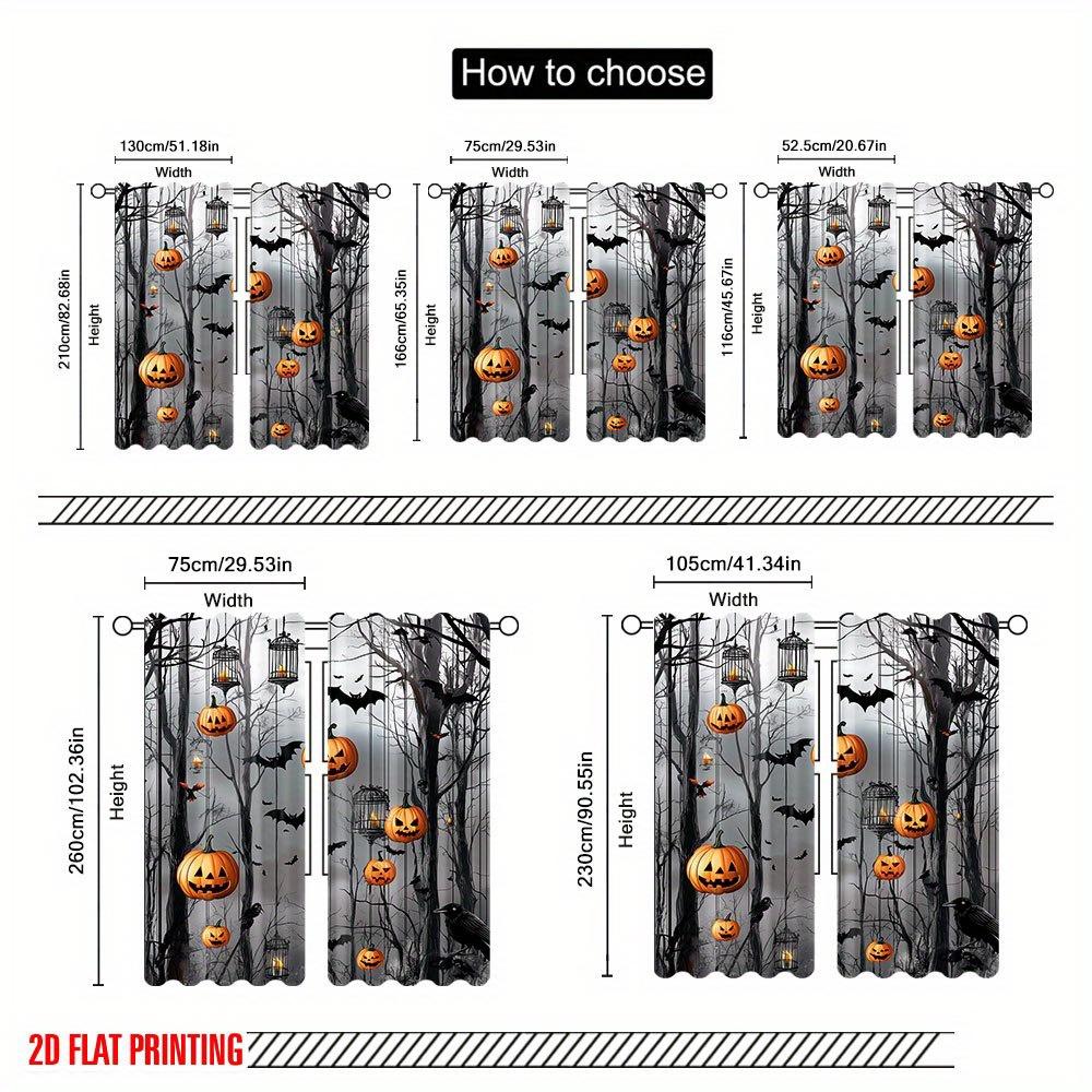 2Pcs Polyester Halloween Spooky Moonlit Printing Window Curtains Birthday Party Decoration Backdrop Drapes for Living Room