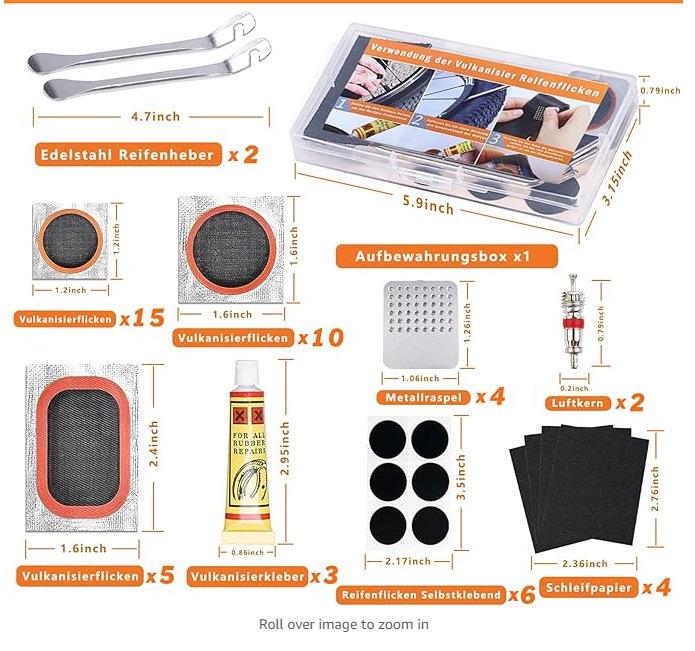 Bicycle Tire Repair Kit with Cold Patch, Glue, and Lever Tools