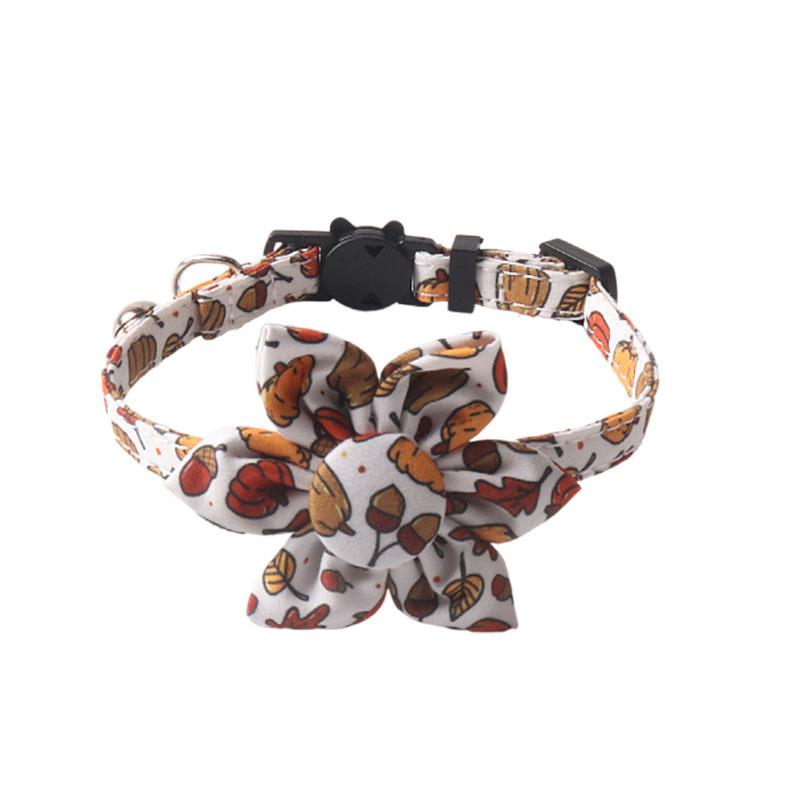Verstellbares Und Strapazierfähiges Haustierhalsband Ahornblatt- Und Sonnenblumenmuster 1.0*28cm