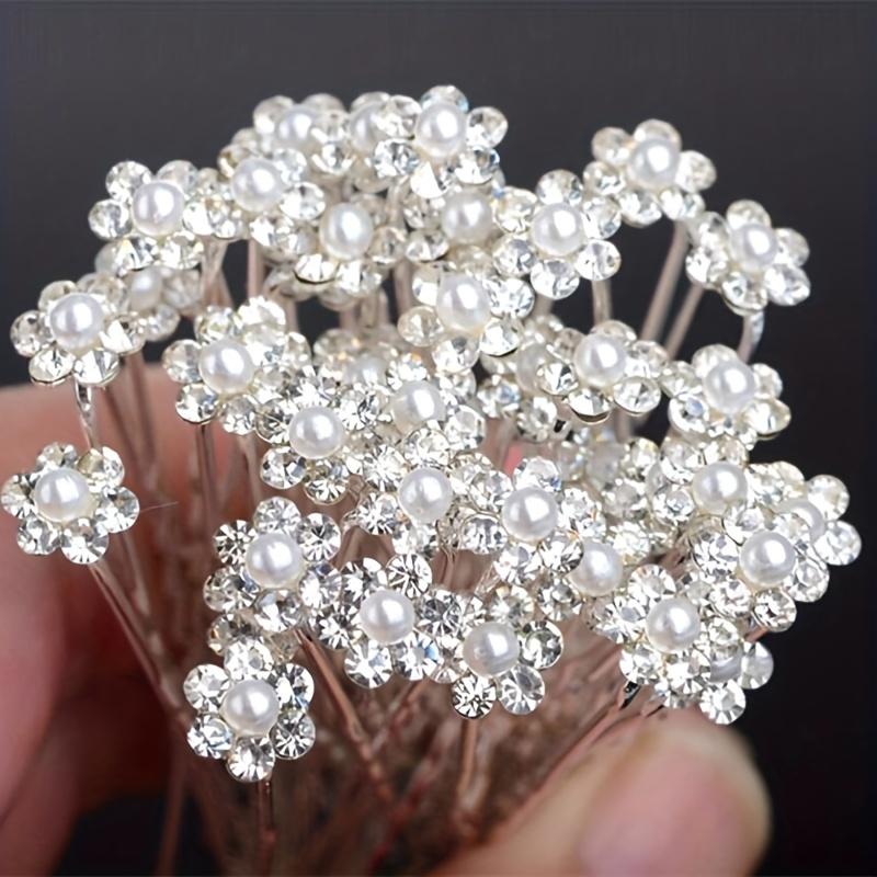20Pcs Fashion Wedding Bridal Faux Pearl Flower Clear Crystal Rhinestone Hair Pins Clips Bridesmaid Hair Wear Jewelry Hair Accessories