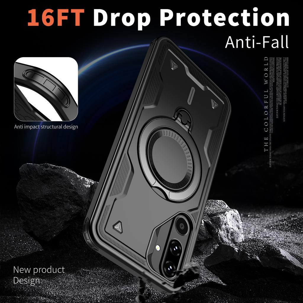 Para Samsung Galaxy M16 F16 M56 F56 Capa Armor À Prova de Choque Suporte Magnético Giratório 360° Moldura TPU Capa de Celular de Plástico Rígido Fundas